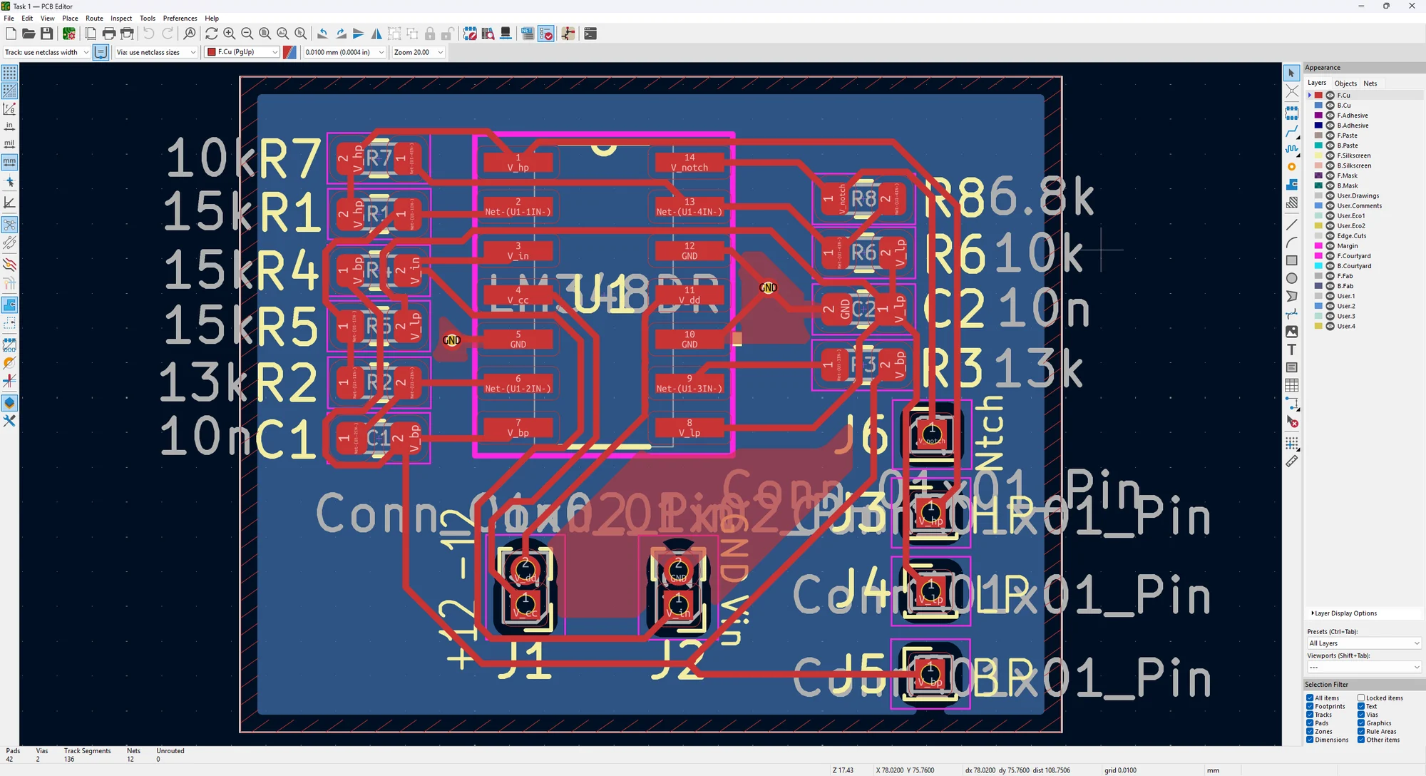 Analog-filter PCB layout.