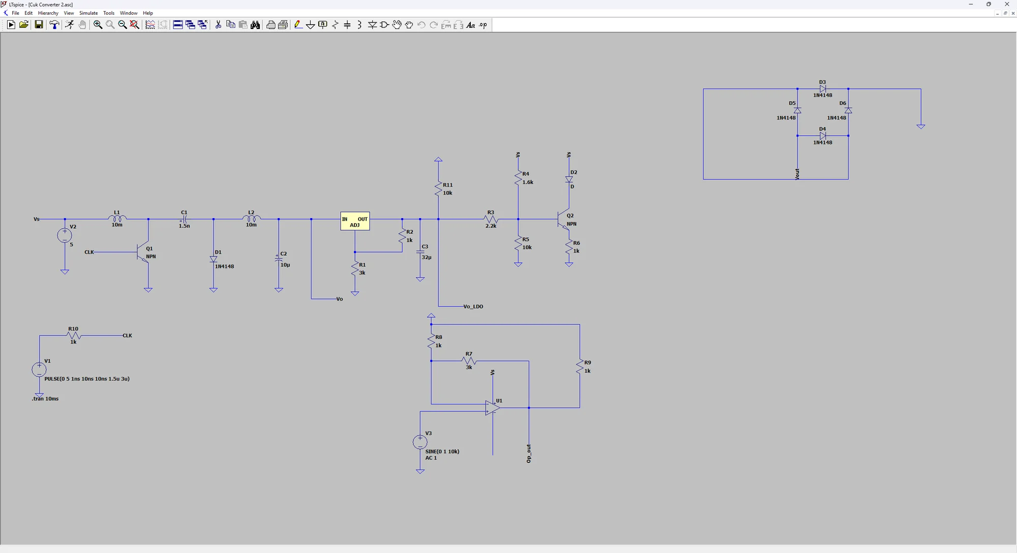 LTspice schematic of the converter circuit.