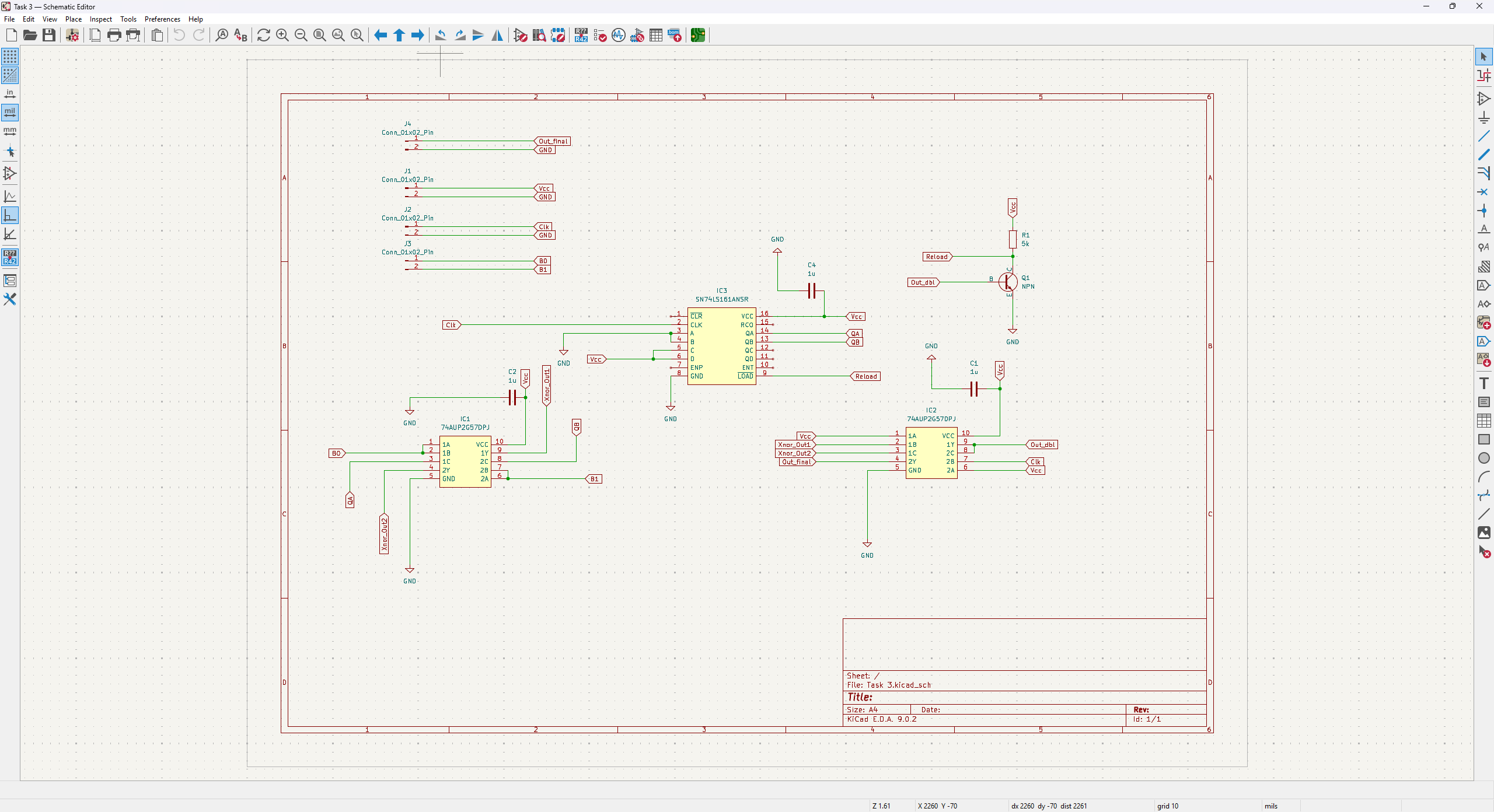 PCB schematic of the digital pulse-divider circuit.